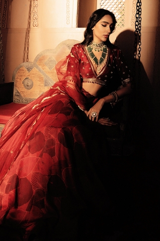 Seeaash Leaf Print Chanderi Lehenga Set