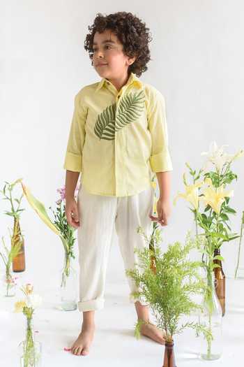 Littleens Yellow Embroidered Organic Cotton Shirt 