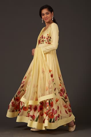Chanderi Floral Print Anarkali Set 