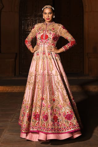 Chanderi Silk Embroidered Jacket Lehenga Set 