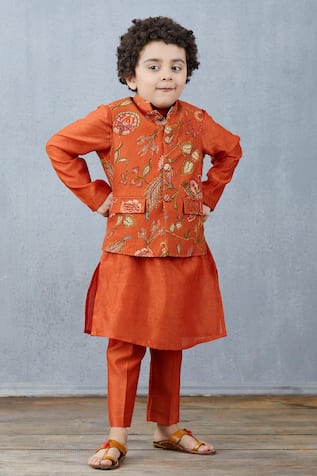 Orange Chanderi Bundi & Kurta Set 