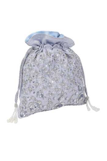 The Purple Sack Embroidered Silver Potli Bag 