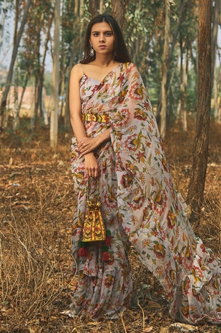 Baise Gaba Sundown Ruffle Chiffon Saree