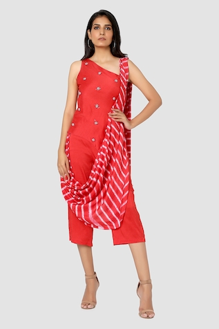 Babita Malkani Organic Leheriya Draped Pant Saree