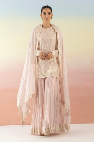 Basanti - Kapde Aur Koffee Sequin Embroidered Kurta Sharara Set