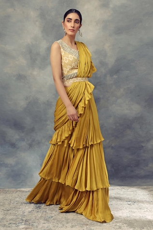 Bhumika Sharma Pre-Draped Layered Ruffle Saree