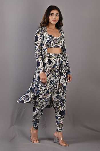 Bohame Cynthia Floral Print Cape & Dhoti Pant Set 