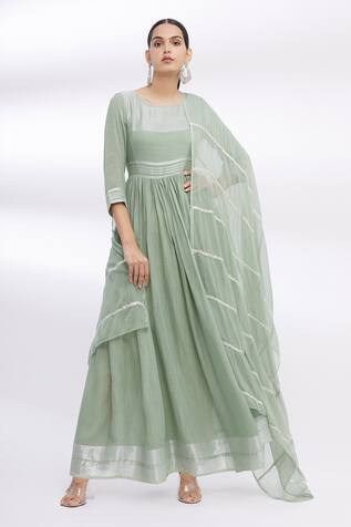 Linen Cotton Anarkali with Embroidered Dupatta