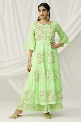 Pista Green Anarkali Suit – Megha and Jigar