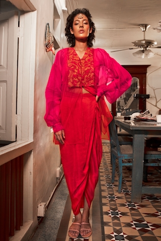 Chambray & Co. Ada Embroidered Jacket & Dhoti Skirt Set