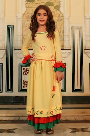 Frilled Sleeved Blouse & Lehenga Set 