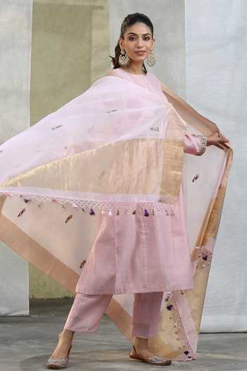 Weaver Story Chanderi Silk Zardozi Work Dupatta 