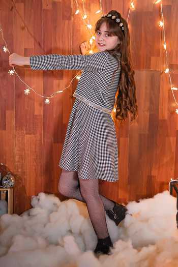 Buy Black Wool, Crepe, Cotton Lace Houndstooth Fit And Flare Dress With  Jacket For Girls by Hoity Moppet Online at Aza Fashions.
