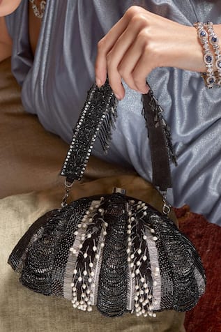 Ruche Embellished Soft Pouch 