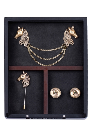 Cosa Nostraa Duo Horse Cufflink Brooch & Lapel Pin Set