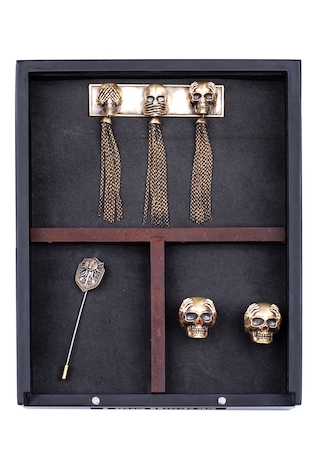 Cosa Nostraa Three Wise Skull Cufflink Brooch & Lapel Pin Set