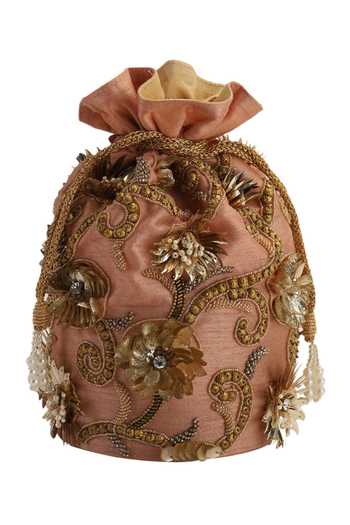 The Purple Sack Embroidered Peach Potli Bag 