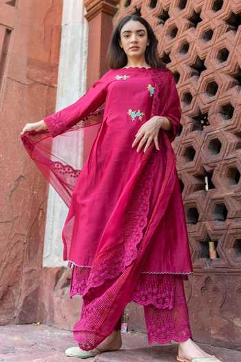 Naaz By Noor Embroidered Silk Chanderi Kurta Set 