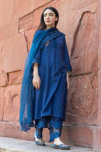 Naaz By Noor Embroidered Silk Chanderi Kurta Set 