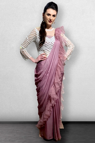Jade By Ashima Draped Ruffle Saree Gown
