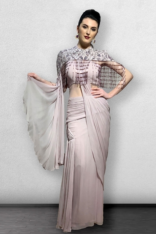 Jade By Ashima Pre-Stitched Saree Gown with Cape