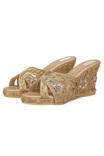 Fuchsia by aashaka mehta Floral Embroidered Wedges 