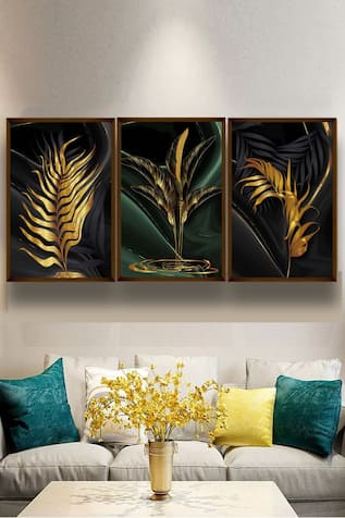Abstract Handmade Leaf Painting Set of 3 