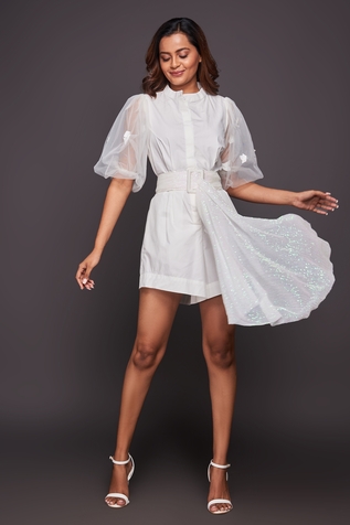 Deepika Arora Puff Sleeve Playsuit With Belt