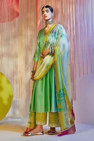Placement Embroidered Kurta Palazzo Set 