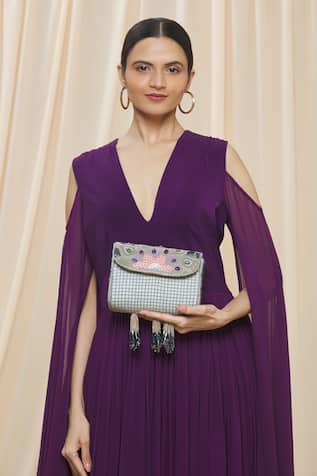 Waterfall Bead Embroidered Clutch With Sling 