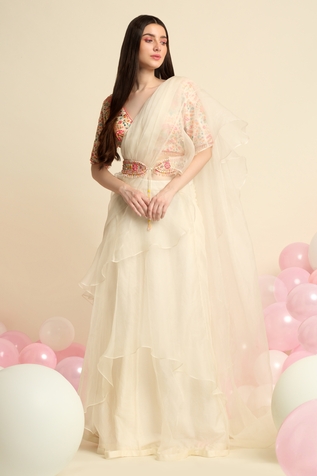 Priyanka Jain Ruffle Pre-Draped Saree With Blouse