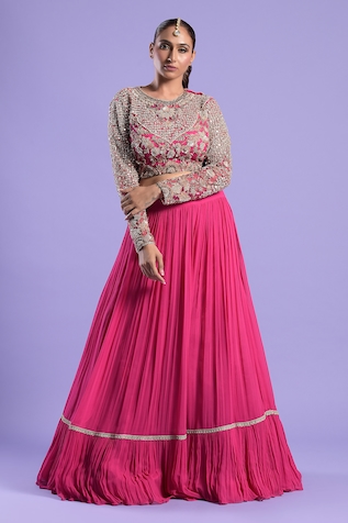 Two Sisters By Gyans Pleated Tiered Lehenga Set
