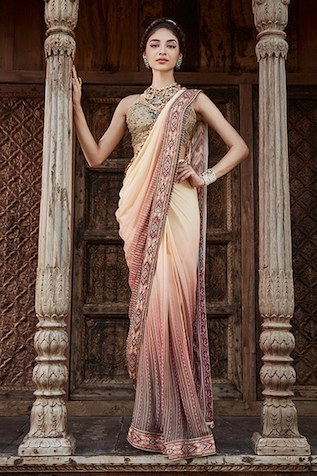 Kalista Shameen Pre-Draped Saree With Blouse