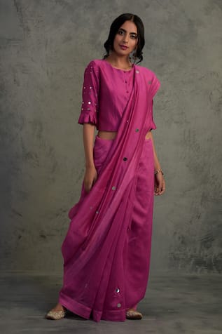 Charkhee Embroidered Chanderi Saree with Blouse 