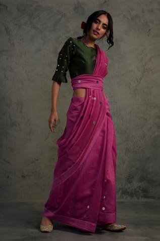 Charkhee Embroidered Chanderi Saree with Blouse 