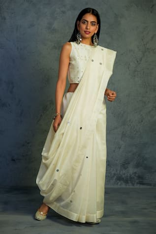 Charkhee Embroidered Chanderi Saree with Blouse 