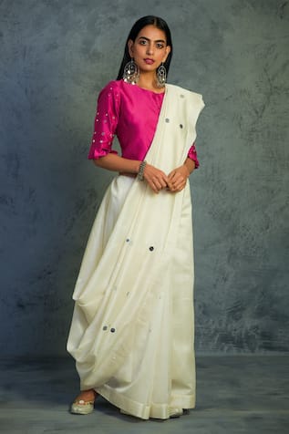 Charkhee Embroidered Chanderi Saree with Blouse 