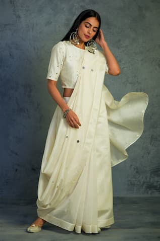 Charkhee Embroidered Chanderi Saree with Blouse 