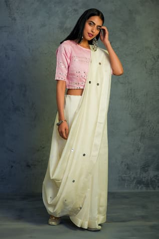 Charkhee Embroidered Chanderi Saree with Blouse 