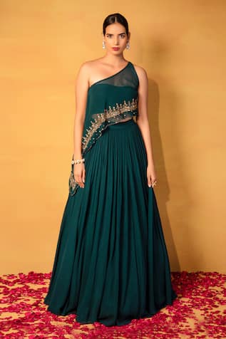 Embellished Cape & Lehenga Set 