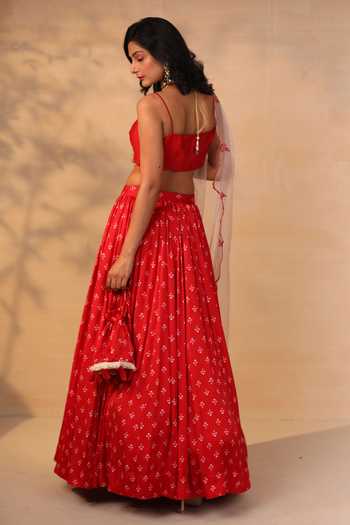 Esha Koul Red Printed Modal Satin Potli Bag 