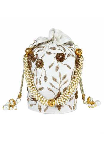 The Purple Sack Embroidered Raw Silk Potli Bag 