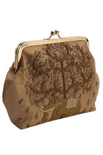The Purple Sack Embroidered Raw Silk Clutch with Sling 