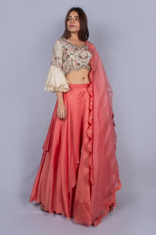 Ekru Organza Lehenga Set