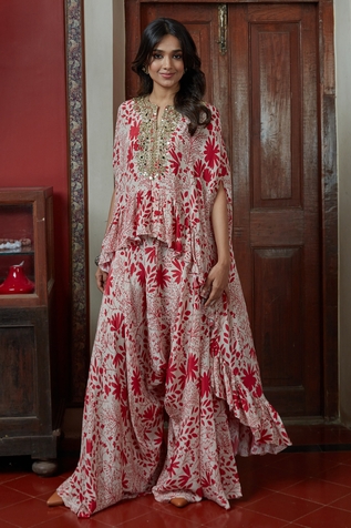 Arpita Mehta Floral Print Cape Top & Pant Set