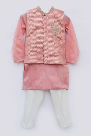 Peach Embroidered Nehru Jacket Set 