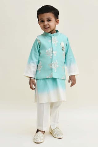 Floral Embroidered Kurta Set With Nehru Jacket 