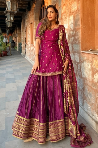 Shrutkirti Stripe Embroidered Lehenga Set
