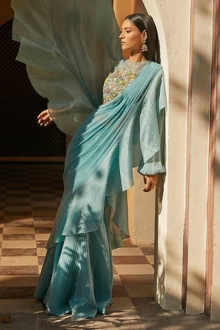 Radhika & Raghav Ruffle Pre-Stitched Saree With Blouse