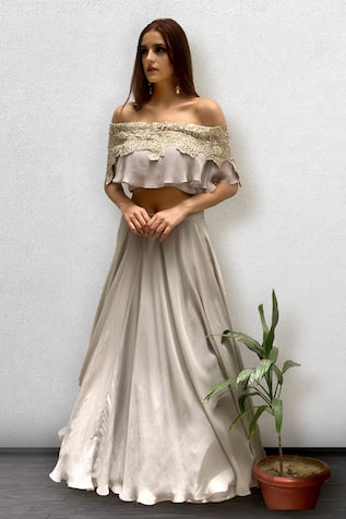 Off Shoulder Blouse & Lehenga Set 